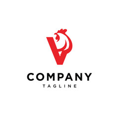 Letter V chicken Rooster logo icon vector template.eps