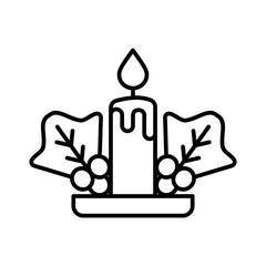 Obraz premium icon Christmas candle and holly berry.isolated white background with line style.