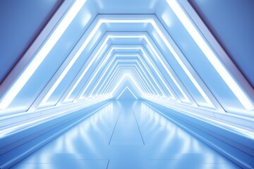 3d render abstract white Triangle Spaceship corridor. Futuristic tunnel with light. Sci-fi science concept. 