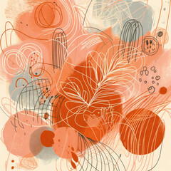 Abstract illustration featuring hand-drawn abstract art with the inclusion of Peach Fuzz color