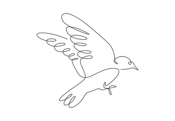 Continuous one line drawing of dove symbol of love and piece. Single one line art of pigeon. Vector illustration. Pro vector. 