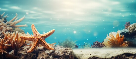 Obraz na płótnie Canvas Marine life theme with starfish near ocean floor.
