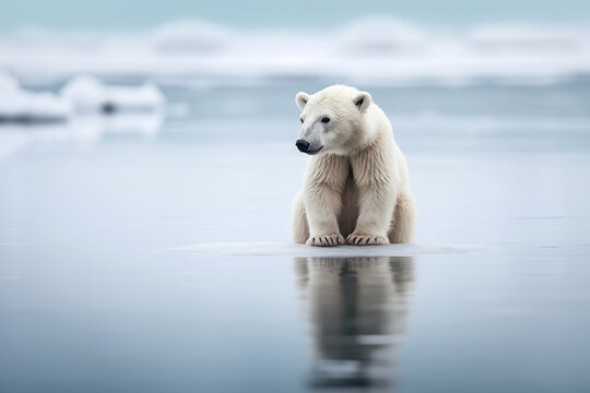 Ein Eisb&auml;r steht auf einer schmelzenden Eisscholle. Symbol f&uuml;r den Klimawandel