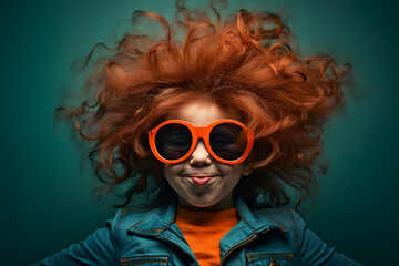 funny studio portrait of young redhead girl