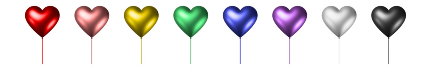 3D metallic isolated heart balloons vector set. 8 colors including red, black, and white. For decoration design of party, anniversary, card, etc.