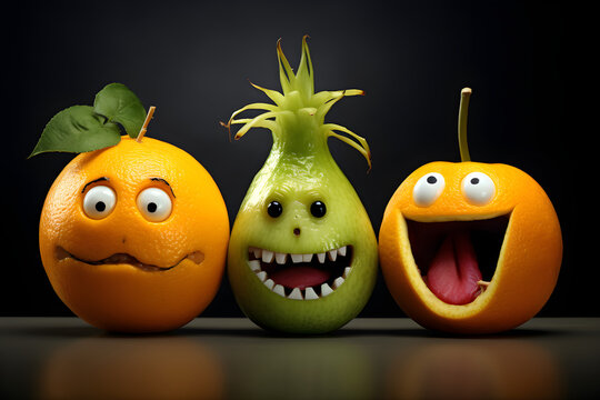 3D rendered funny fruit characters
