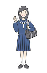 手を上げて挨拶をする制服を着た女子学生