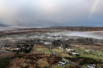Aerial view of Lough fad in the morning fog, County Donegal, Republic of Ireland