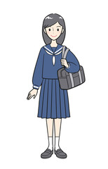 制服を着てスクールバッグを持つ女子学生