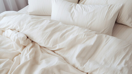 White bedding with dressing gown. Scandinavian style