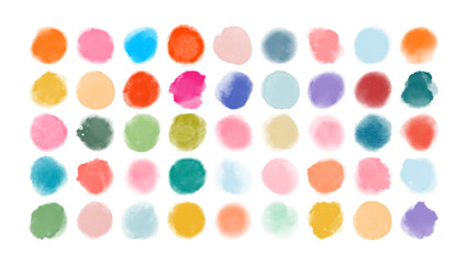 Set of colorful watercolor hand painted shapes, circles, blobs isolated on white background. Vector elements for artistic design