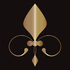 Fleur De Lis icon Royal French heraldic symbol  Gold, metallic decorative design element Vector illustration Isolated on black background © Nonna