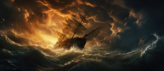 Piloting a ship with a pilot during a storm at sea. - obrazy, fototapety, plakaty