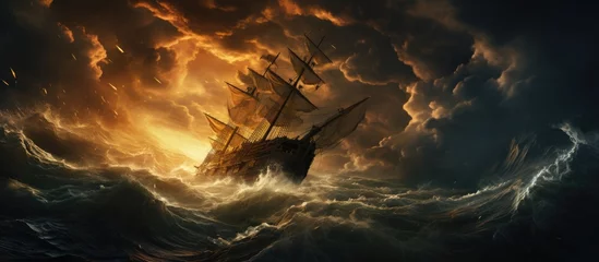 Foto op Plexiglas Piloting a ship with a pilot during a storm at sea. © AkuAku