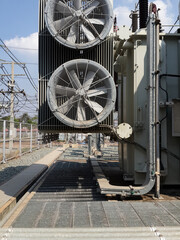 Large electrical transformers are used in factories