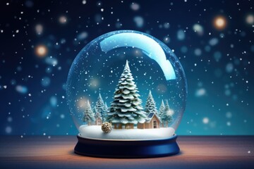 Winter glass snow globe for Christmas with a Christmas tree inside, snowfall