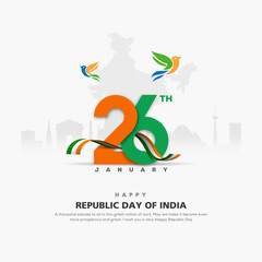 Vector illustration of tricolor banner with Indian flag for 26th January Happy Republic Day of India - obrazy, fototapety, plakaty