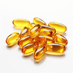 Omega 3 vitamin capsules on white background