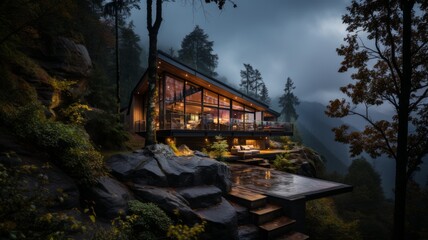 A luxury cabin in the mountains with lots of glass for a good view