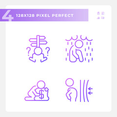 Fototapeta premium Pixel perfect gradient icons set representing psychology, purple thin line illustration.