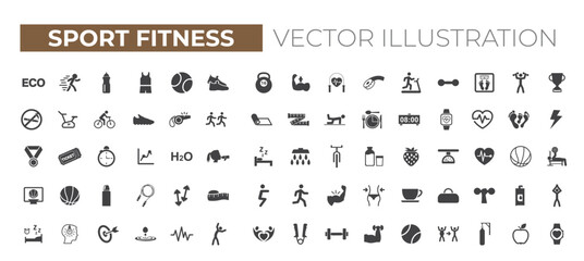 fitness and sport isolated icons set on white backgrounds.
Healthy Lifestyle icons wellness relaxation health exercise yoga spa diet wellbeing collection.
