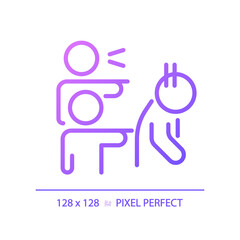 2D pixel perfect gradient discrimination icon, isolated vector, thin line purple illustration representing psychology.