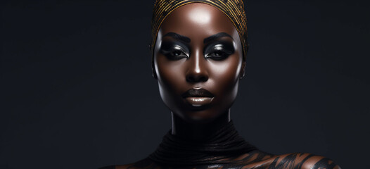 an african woman with a gold headdress
