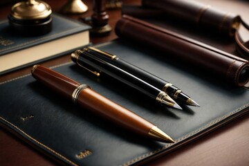 Luxury Fountain Pens on Leather Desk Mat
