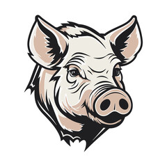 Pig Portrait Sticker, Pig head mascot logo illustration, Pig character, generative ai