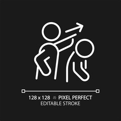 2D pixel perfect editable white banishment icon, isolated simple vector, thin line illustration representing psychology.