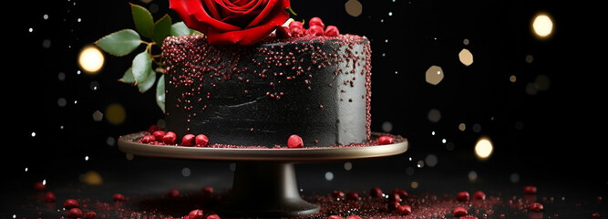 birthday cake with red roses and candles