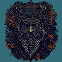 Fototapeta premium 2d vector illustration colorful head animal Tribal Spirit Line Art 