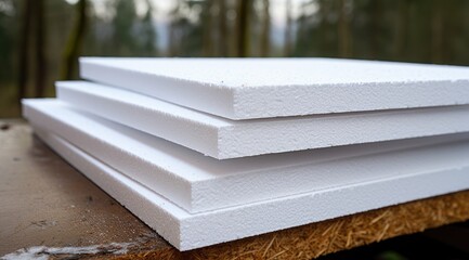 Sheets of expanded polystyrene for house thermal insulation during constructions - obrazy, fototapety, plakaty