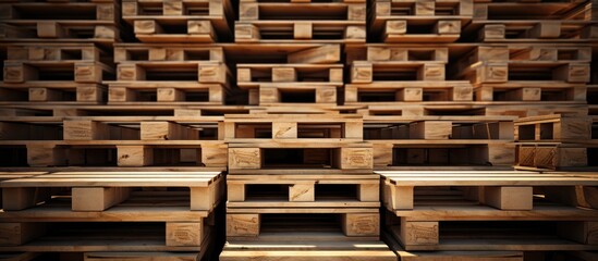 Stacked wooden pallets.
