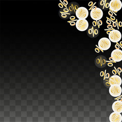 Luxury Vector Gold Percentage Sign Confetti on Transparent. Percent Sale Background. Business, Economics Print. Discount Illustration. Promotion Poster. Black Friday Banner. Special offer Template.