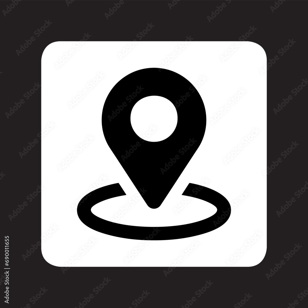 Poster location icon vector. pin icon logo design. pointer symbol in square isolated on black background