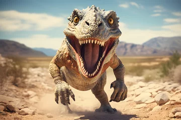 Fotobehang tyrannosaurus dinosaur in the desert 3d render © sam