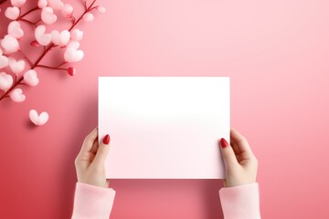 Obraz premium pink rose with blank card. valentine day concept .generative ai