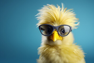 funny studio portrait of Easter chick wearing sunglasses - obrazy, fototapety, plakaty