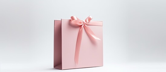 In a pristine white background, an isolated pink paper gift bag stands out with its trendy fashion design, making it a shoppers ultimate choice in the sale. The box-like packaging of this Xmas gift