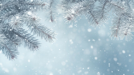 Frozen winter forest with snow covered trees. outdoor. christmas background