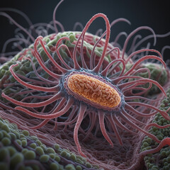 Eukaryotic Flagella, Escherichia coli bacteria, illustration 3D render, microbiology