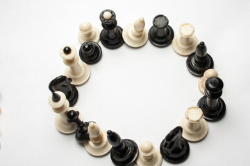 chess pieces isolated on a white background, intelligence, sports games