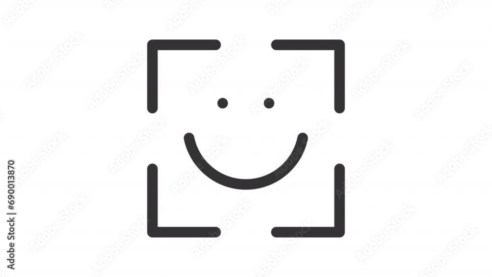 Poster 2d black simple thin line animation of smile detection, hd video with transparent background, seamle