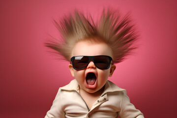 funny studio portrait of baby wearing sunglasses