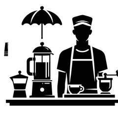 barista  illustration making coffee in silhouette