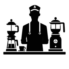 barista  illustration making coffee in silhouette