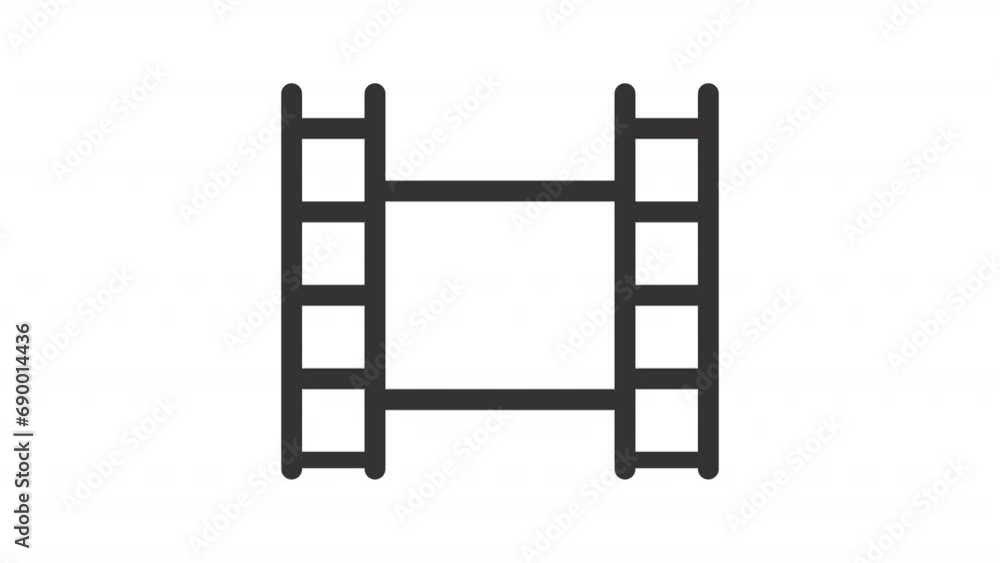 Poster 2d black simple thin line animation of film, hd video with transparent background, seamless loop 4k 