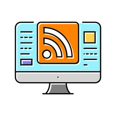 rss feed news media color icon vector. rss feed news media sign. isolated symbol illustration