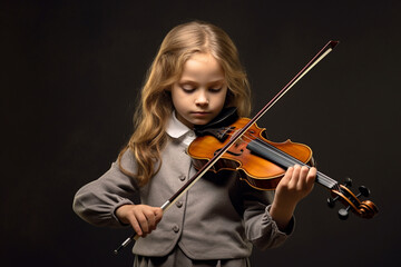Talented caucasian girl plays violin